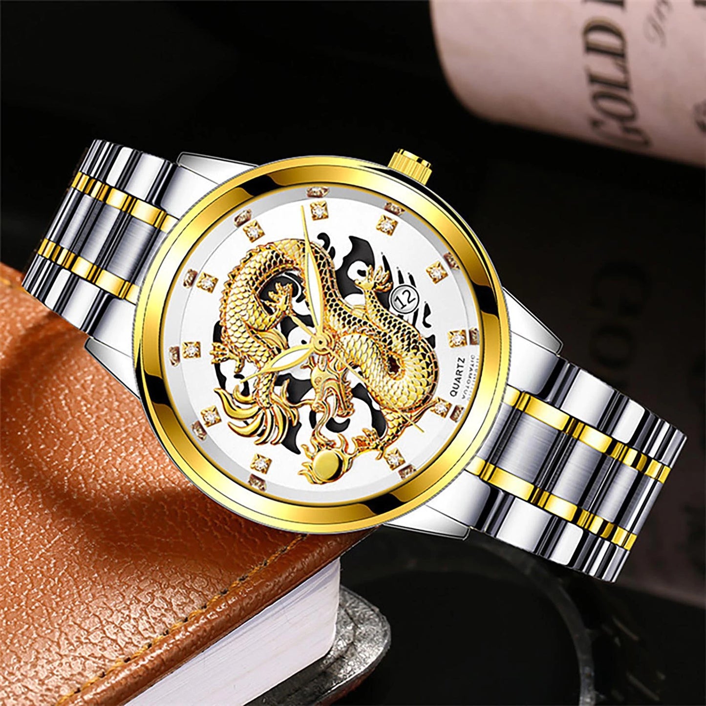 "Golden Dragon Steel Band Watch: Unleash Your Domineering Style with This Modern Men'S Luxury Timepiece"