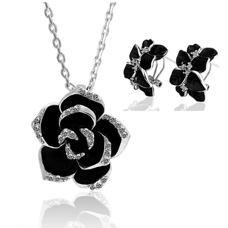 "Exquisite Rose Flower Enamel Jewelry Set - Elegant Rose Gold Color, Perfect for Brides - Trendy Wedding Jewelry Set for Women - Top Selling Product of 2022"