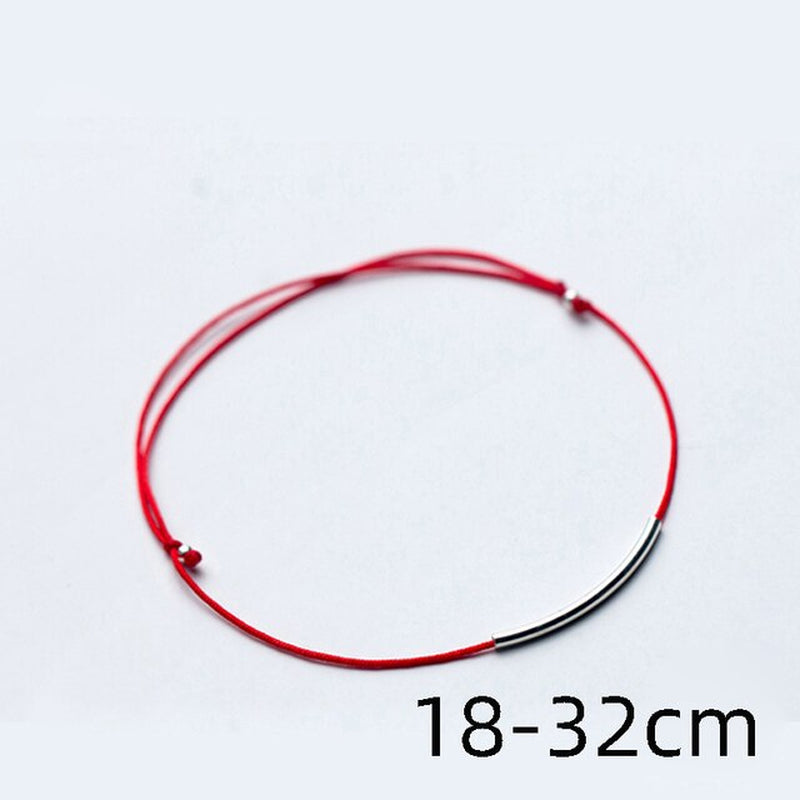 "Stylish Red Thread Hand Bracelet: 925 Sterling Silver with Black Rope for Women"