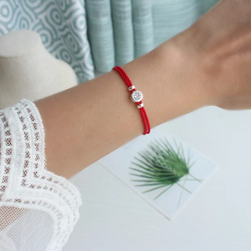 "Red Thread of Love: Exquisite 925 Sterling Silver Couple Bracelets with Double Red String - Perfect Jewelry for Women"