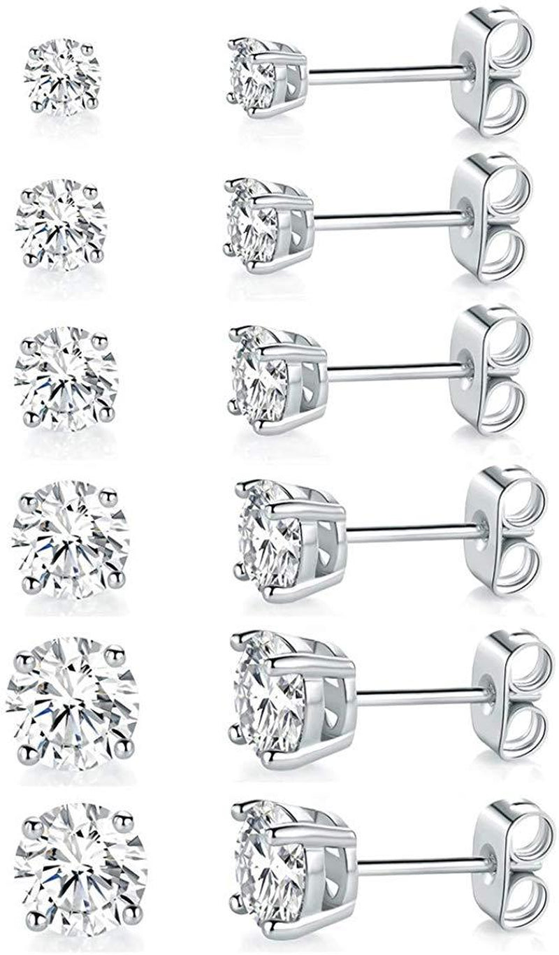 "Sparkling 9 CTTW Stud Earrings Set - Exquisite 18K White Gold Plated - Austrian Elements - 5 Pairs - by Jewelry ITALY Design"