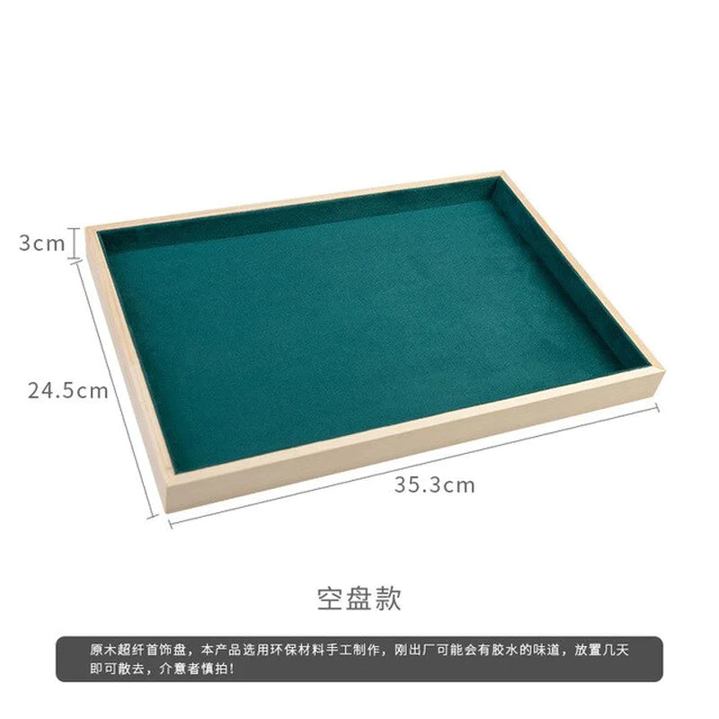 "Exquisite Wooden Velvet Jewelry Box - Elegant Green/Beige - Perfect Gift for Rings, Earrings, and Bracelets"