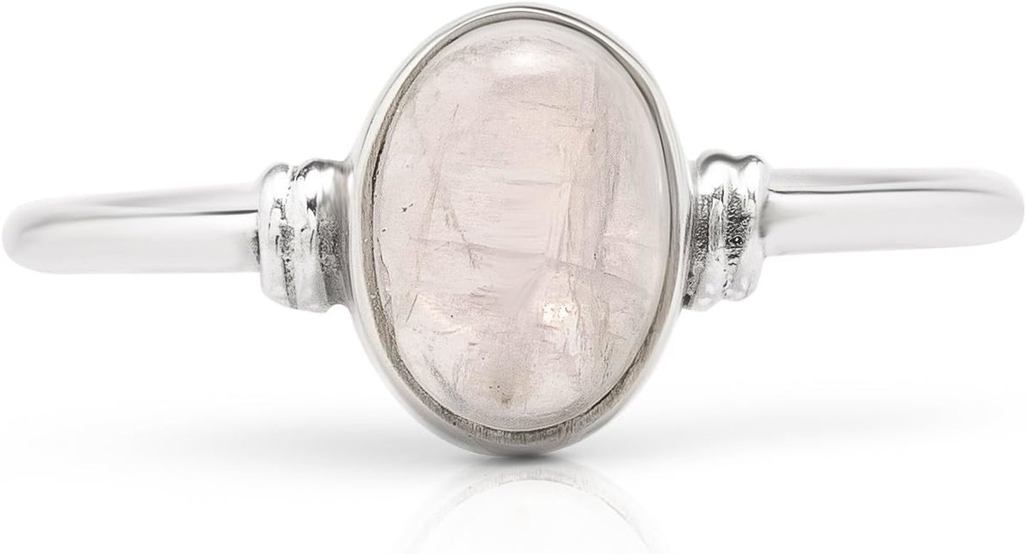 "Enchanting Oval Moonstone Ring - Exquisite BOHO Chic Jewelry for Women - Handcrafted by Indian Artisans - Includes Velvet Bag/Gift Box - Available in Sizes 5-10"