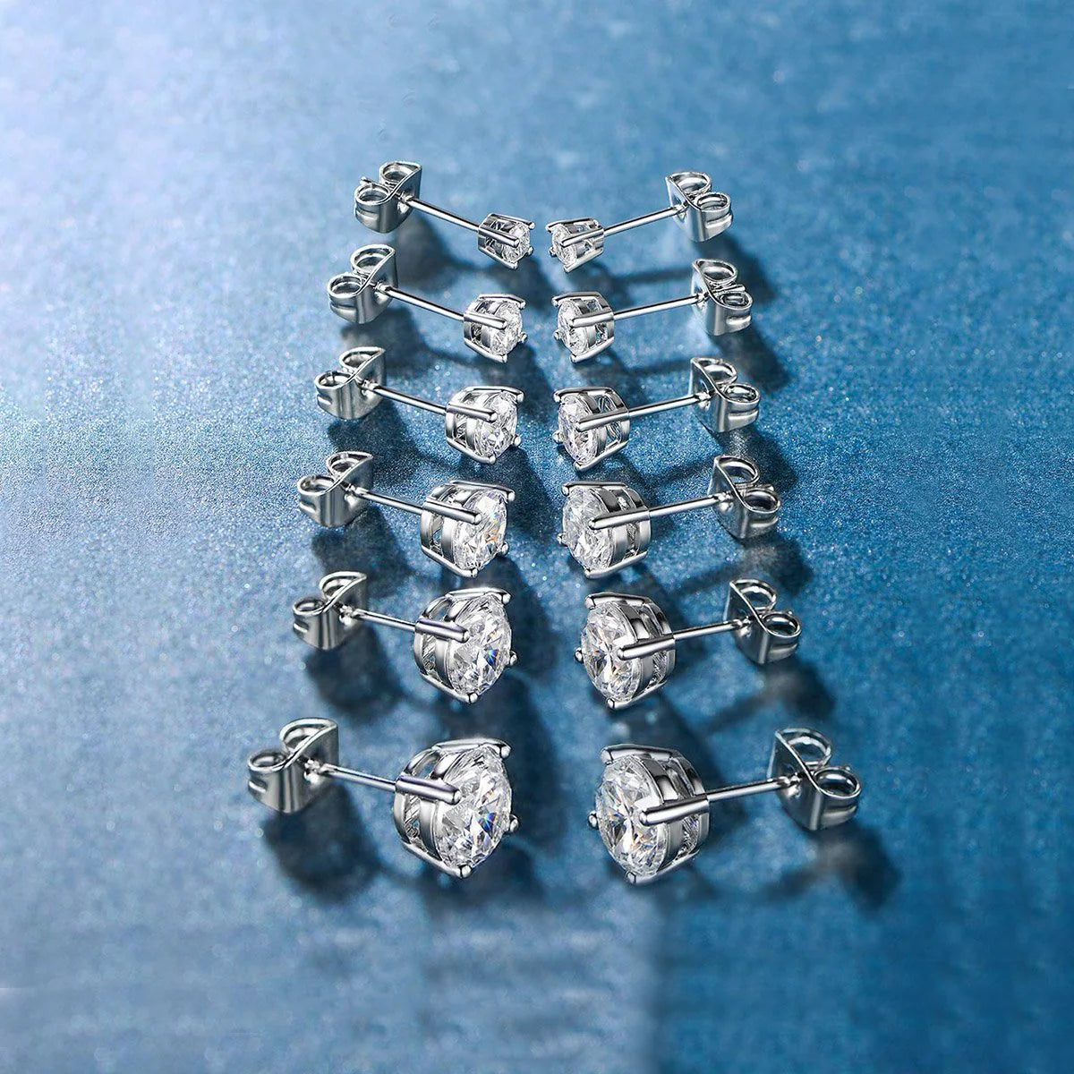 "Sparkling 9 CTTW Stud Earrings Set - Exquisite 18K White Gold Plated - Austrian Elements - 5 Pairs - by Jewelry ITALY Design"