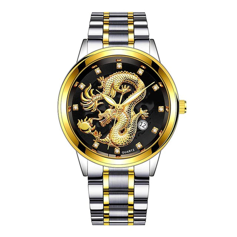 "Golden Dragon Steel Band Watch: Unleash Your Domineering Style with This Modern Men'S Luxury Timepiece"