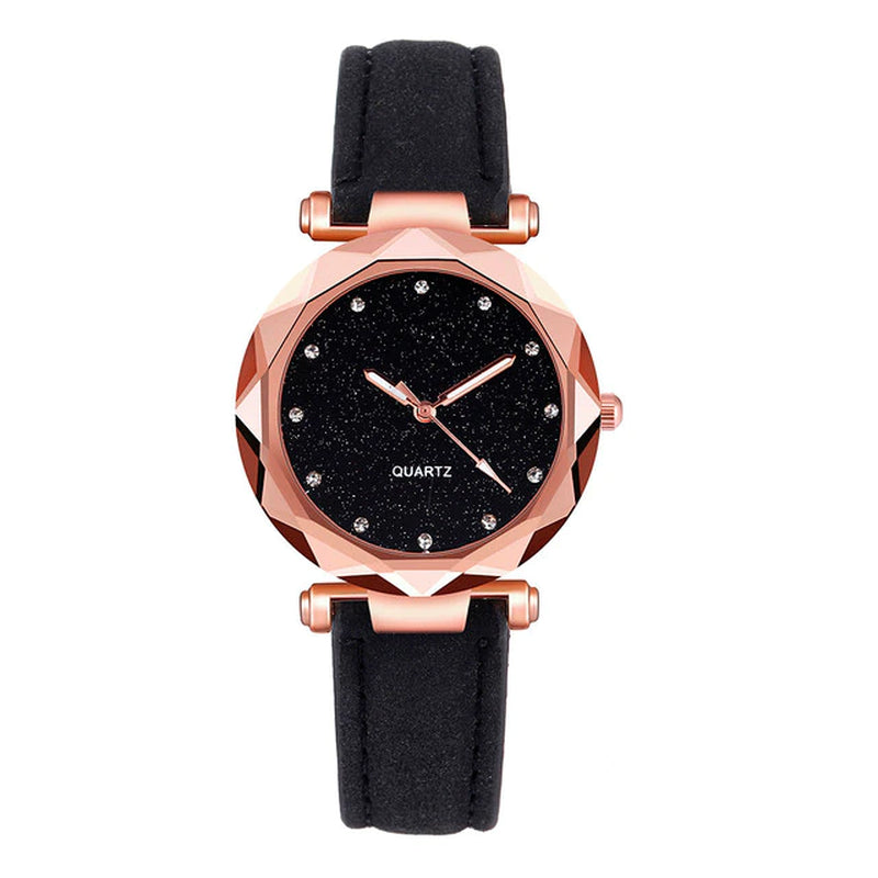 "Rose Gold Quartz Watch with Rhinestones - Stylish Korean Fashion for Women"