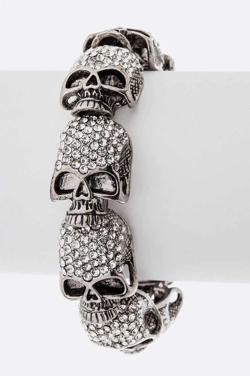 "Sparkling Crystal Skull Bracelet: Glamorous Rhinestones and Metal Design for Fashionable Women by LA Jewelry Plaza"