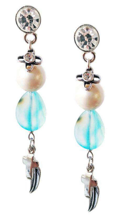 "Boho Chic Dangle and Drop Earrings - Blue Agate, Crosses, Swarovski Crystals, and Charms!"