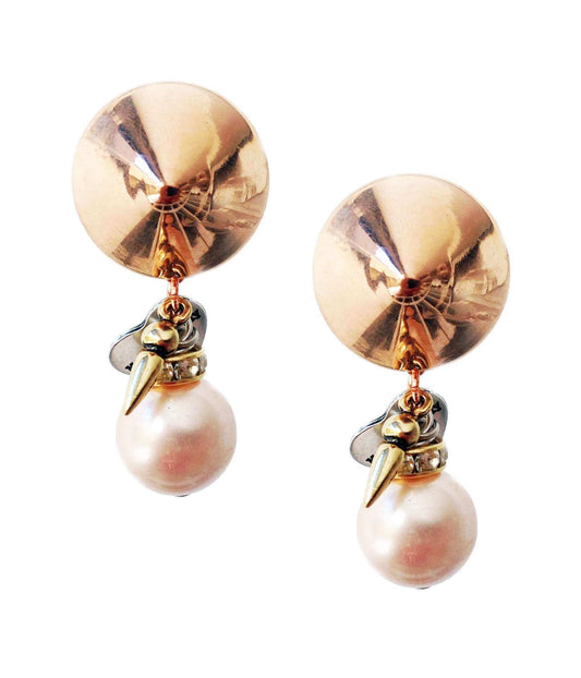 "Sparkling Boho Chic Clip-On Earrings with Light Rose Pearls, Rhinestones, and Charms - a Must-Have for Trendsetters!"