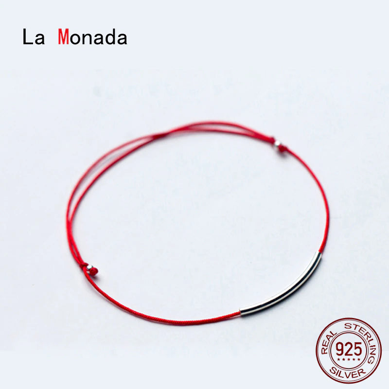 "Stylish Red Thread Hand Bracelet: 925 Sterling Silver with Black Rope for Women"